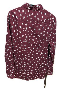 ASOS Design Mens XL Burgundy Floral Button Down Shirt Long Sleeve Flowers